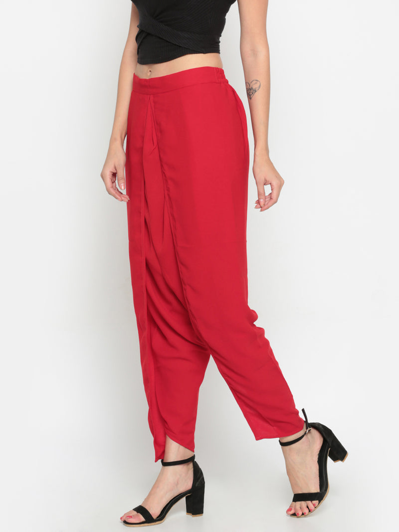 De Moza Ladies Solid Dhoti Pant Red - De Moza (682019881023)