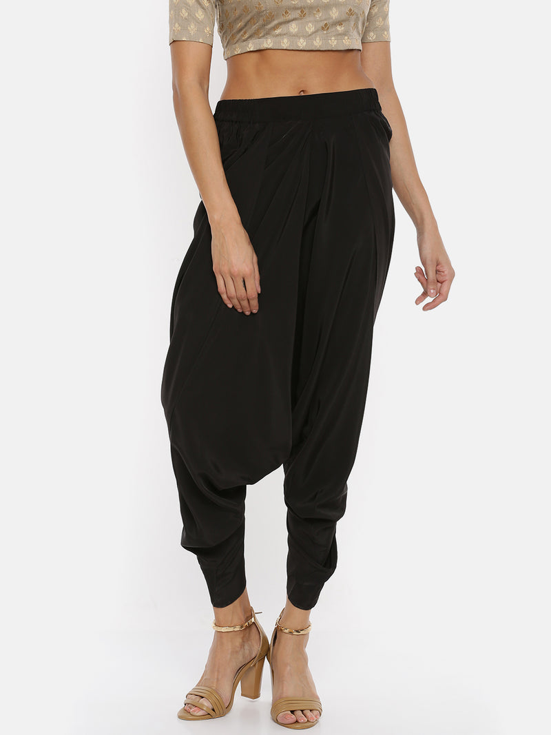 De Moza Women's Dhoti Pant Solid Polyester Black - De Moza (4465229070399)