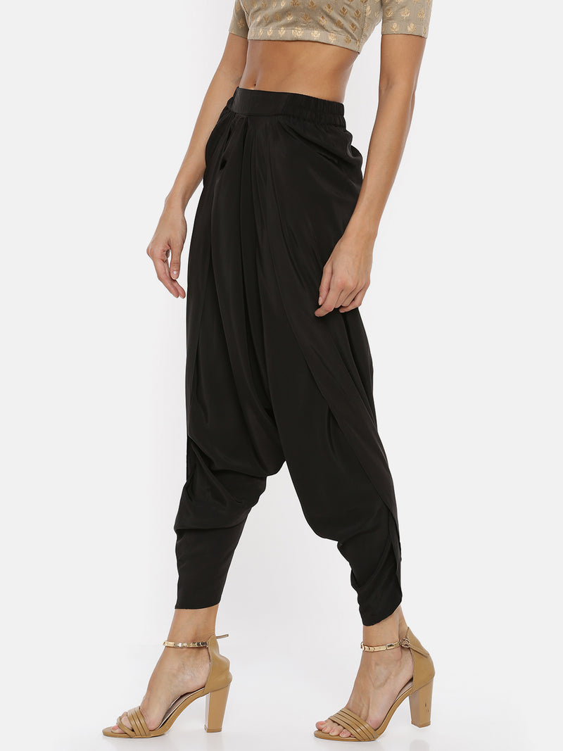 De Moza Women's Dhoti Pant Solid Polyester Black - De Moza (4465229070399)