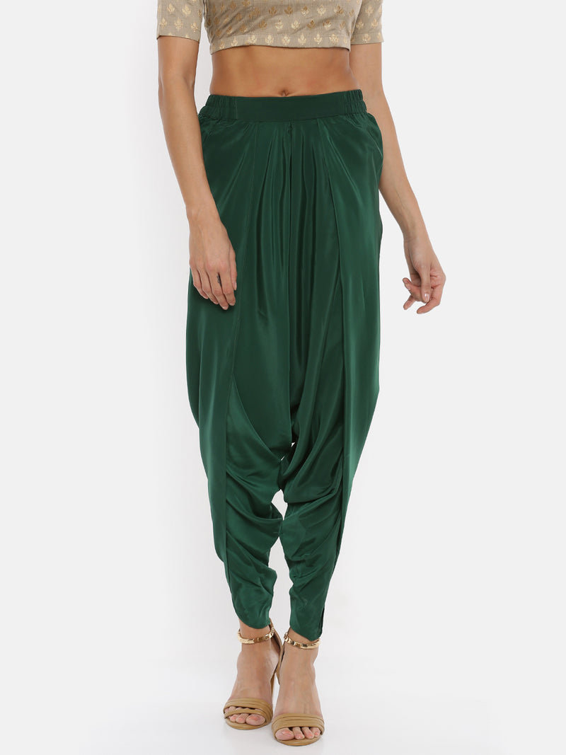 De Moza Women's Dhoti Pant Solid Polyester Bottle Green - De Moza (4465229103167)