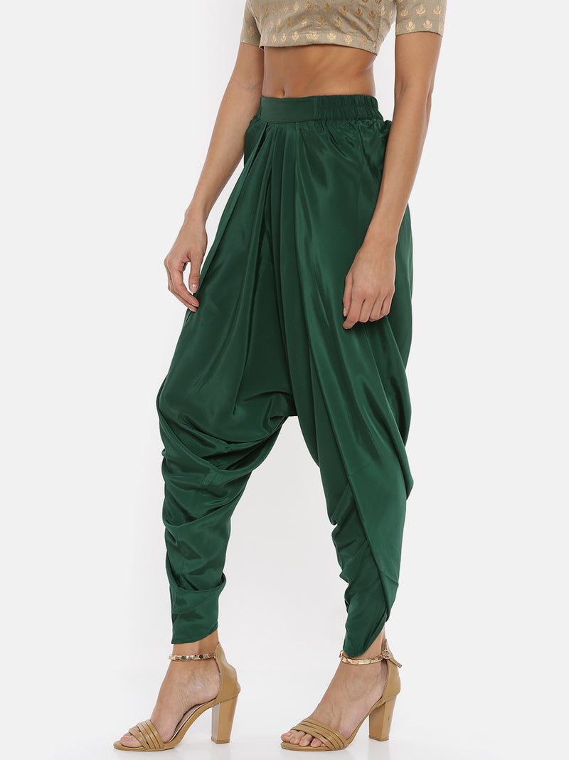 De Moza Women's Dhoti Pant Solid Polyester Bottle Green - De Moza (4465229103167)