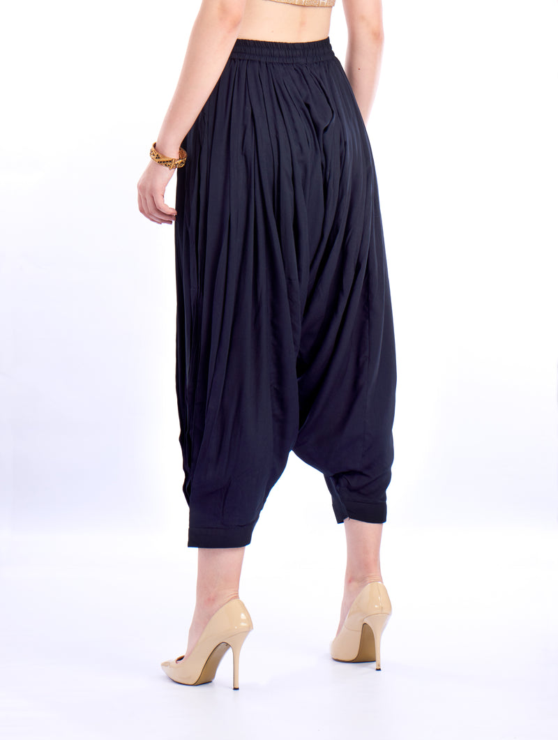 De Moza Women's Dhoti Pant Woven Bottom Solid Rayon Navy Blue - De Moza (4474999308351)