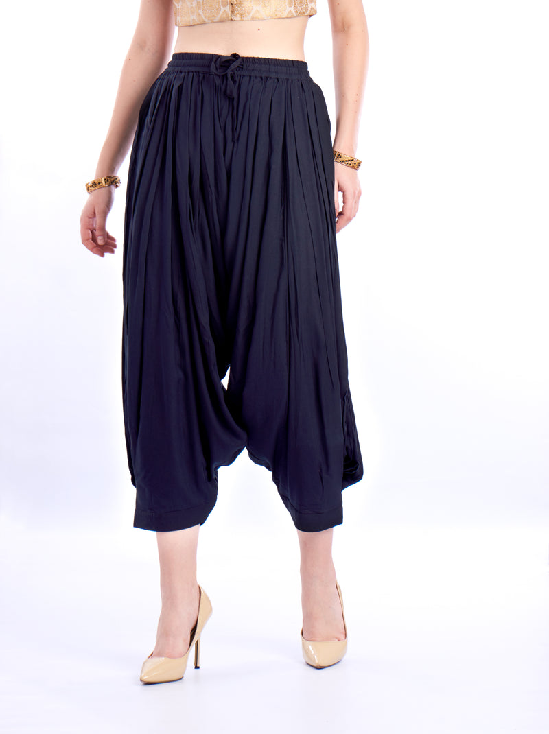 De Moza Women's Dhoti Pant Woven Bottom Solid Rayon Navy Blue - De Moza (4474999308351)