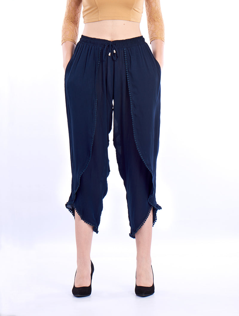De Moza- Ladies Dhoti Pant Solid Navy Blue - De Moza (1550709063743)