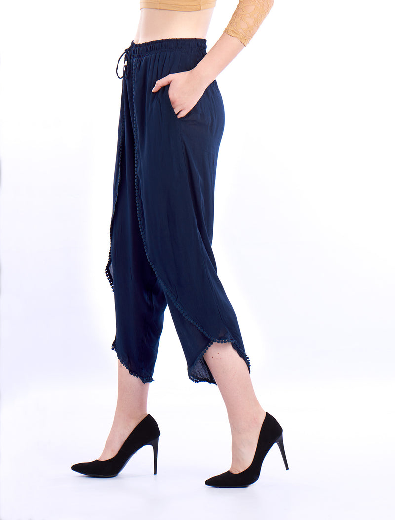 De Moza- Ladies Dhoti Pant Solid Navy Blue - De Moza (1550709063743)