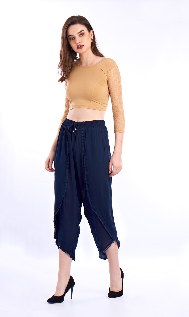 De Moza- Ladies Dhoti Pant Solid Navy Blue - De Moza (1550709063743)