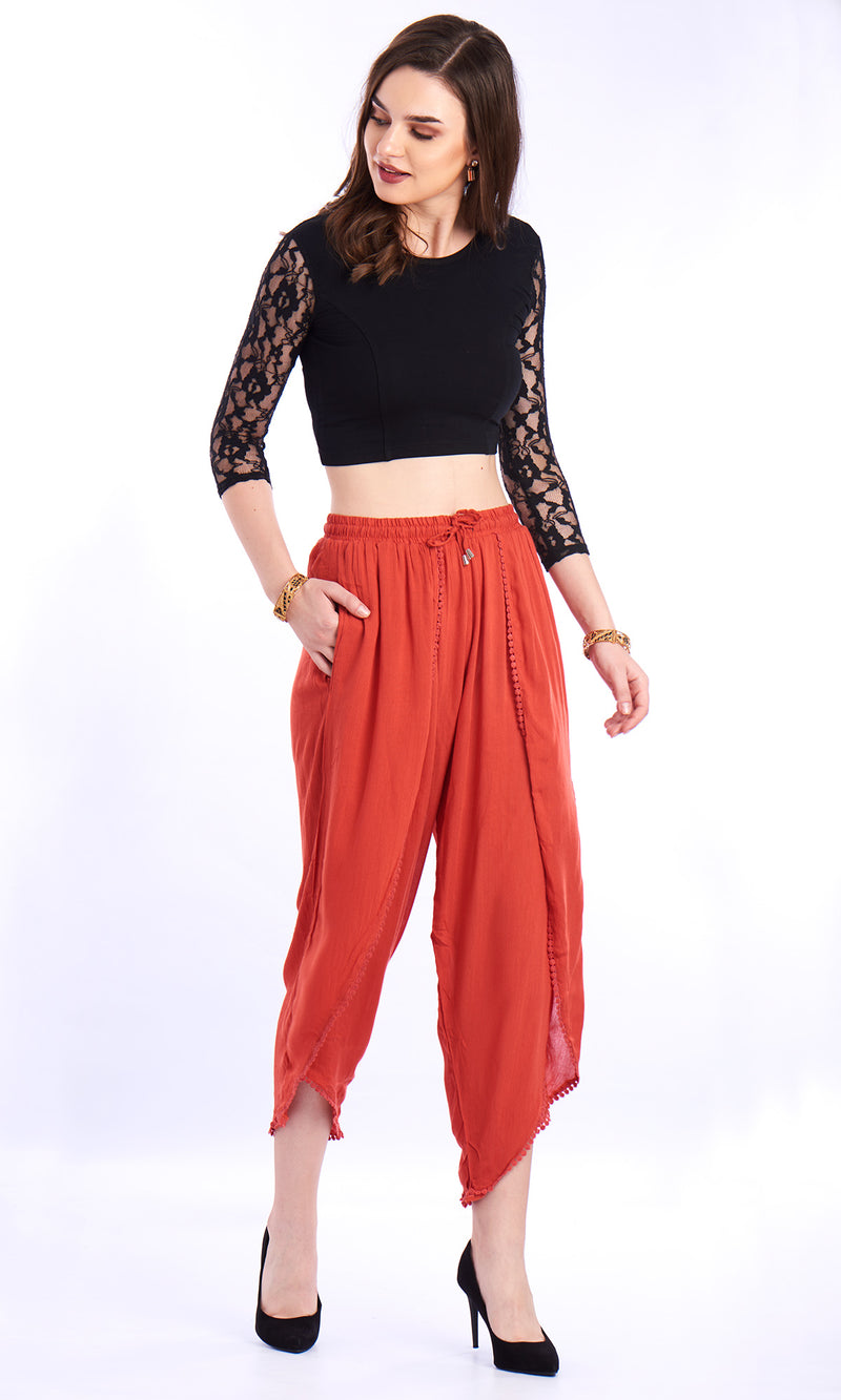 De Moza- Ladies Dhoti Pant Solid Rust Orange - De Moza (1550697889855)