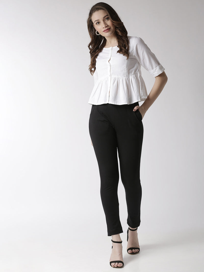 De Moza Women's Half Sleeve Woven Top Solid Cotton White - De Moza (4470437249087)