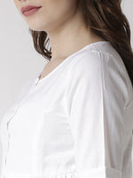 De Moza Women's Half Sleeve Woven Top Solid Cotton White - De Moza (4470437249087)