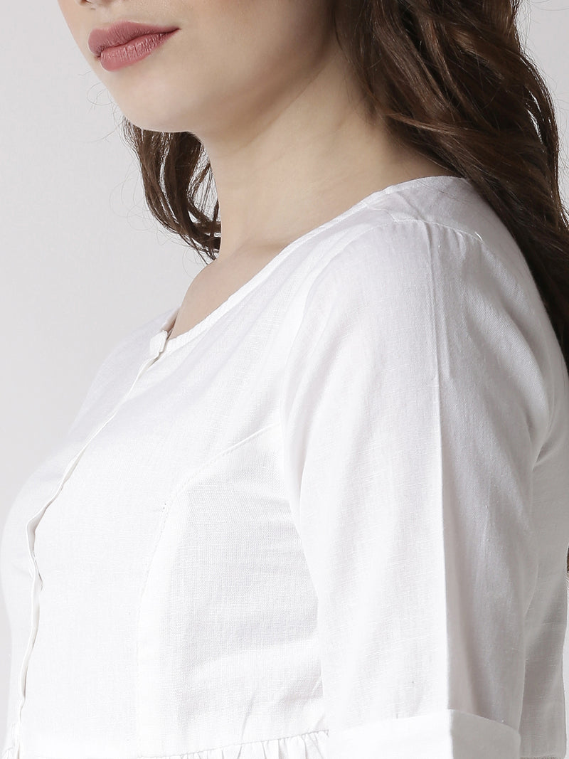 De Moza Women's Half Sleeve Woven Top Solid Cotton White - De Moza (4470437249087)
