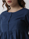 De Moza Women's Half Sleeve Woven Top Solid Cotton Indigo Blue - De Moza (4499734331455)