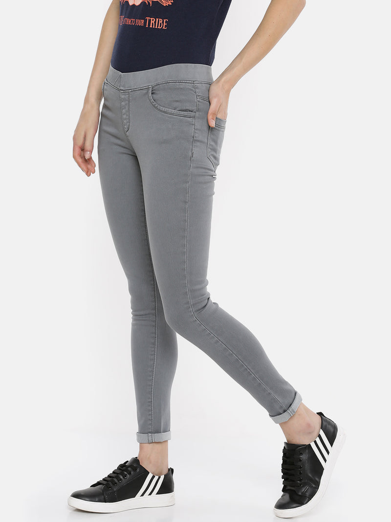 De Moza Women's Jegging Woven Bottom Solid Cotton Dark Grey - De Moza (4474999636031)
