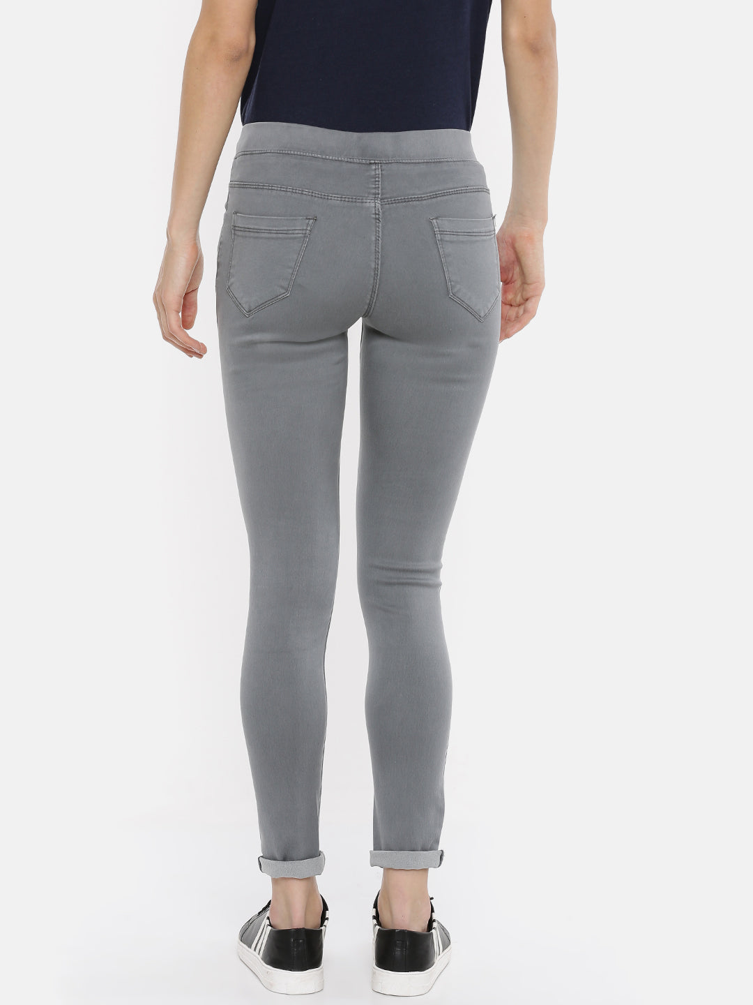 De Moza Women's Jegging Woven Bottom Solid Cotton Dark Grey - De Moza (4474999636031)