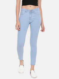 De Moza Women's Jeans Pant Woven Bottom Solid Denim Ice Blue - De Moza (4474999504959)