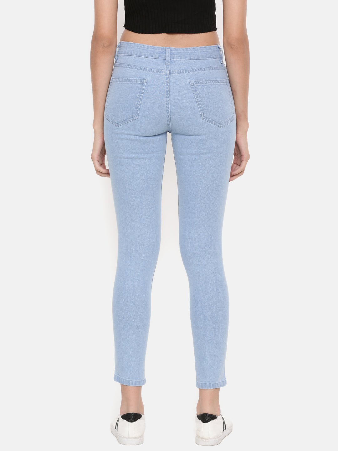 De Moza Women's Jeans Pant Woven Bottom Solid Denim Ice Blue - De Moza (4474999504959)