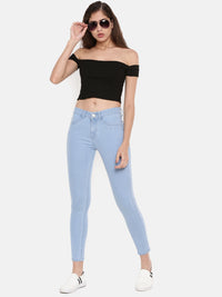 De Moza Women's Jeans Pant Woven Bottom Solid Denim Ice Blue - De Moza (4474999504959)