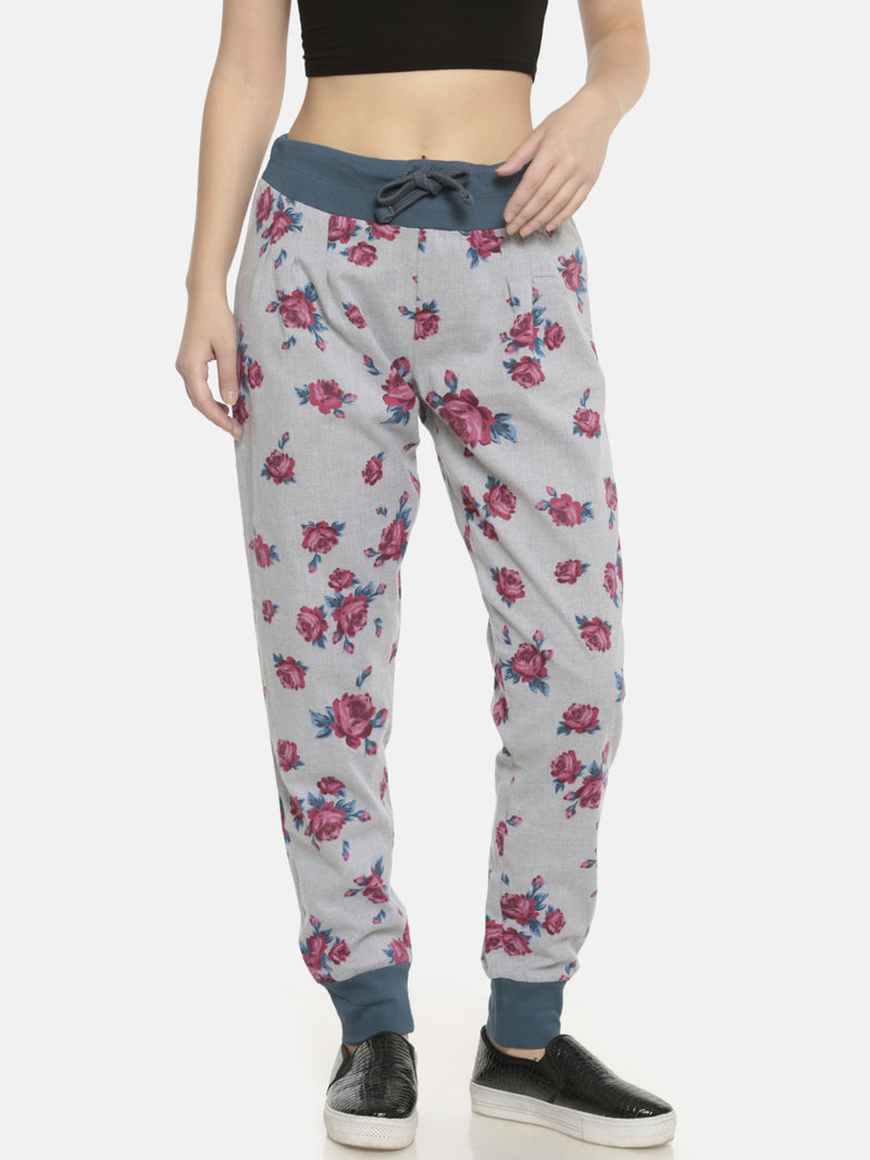 De Moza Ladies Woven Bottom Jogger Printed Cotton Red - De Moza (6643682181183)