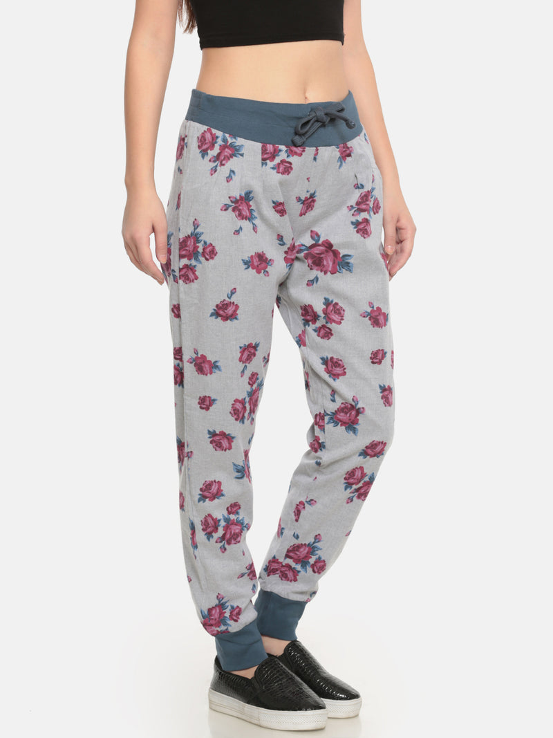 De Moza Ladies Woven Bottom Jogger Printed Cotton Red - De Moza (6643682181183)