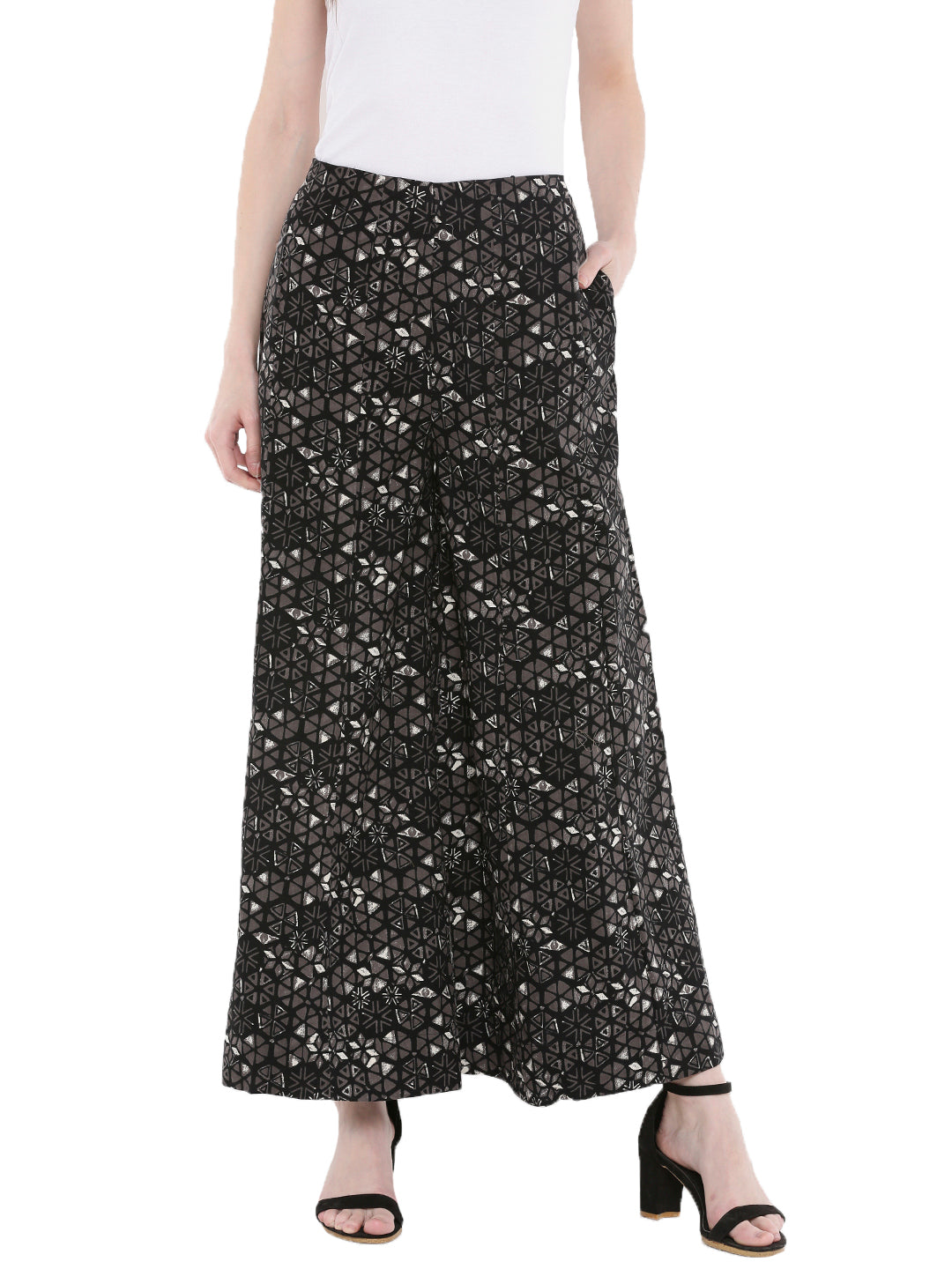 De Moza Ladies Printed Woven Palazzo Black - De Moza (1668720754751)