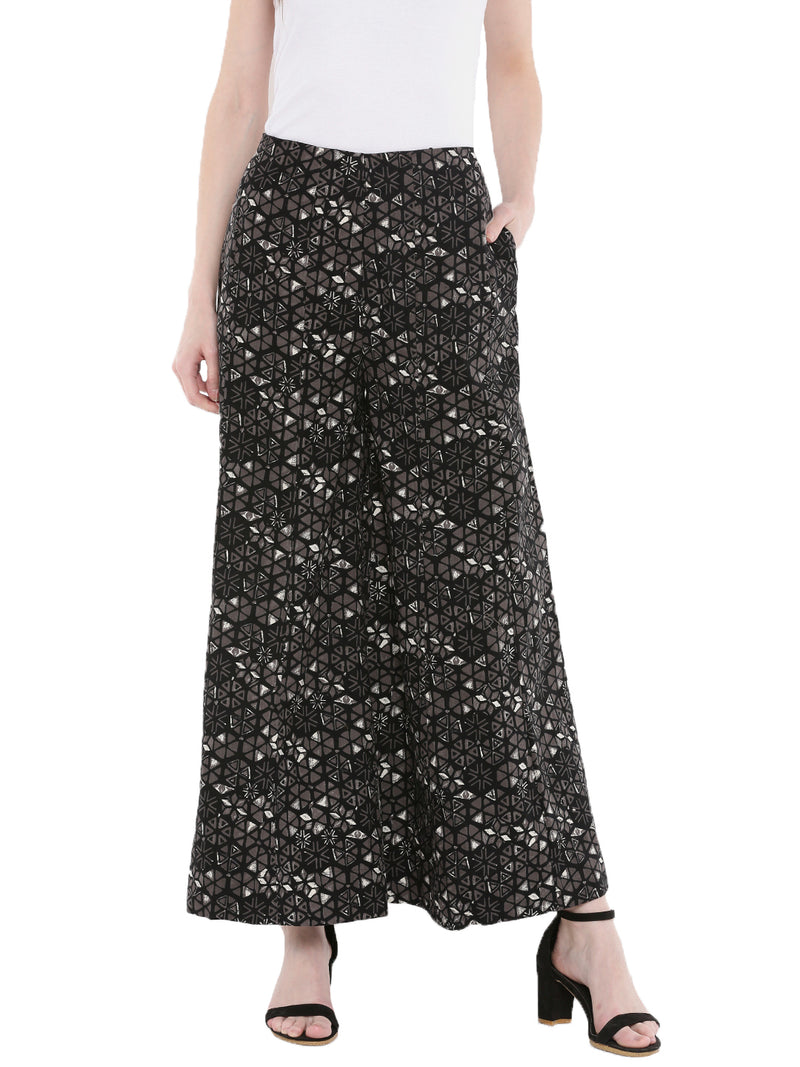 De Moza Ladies Printed Woven Palazzo Black - De Moza (1668720754751)