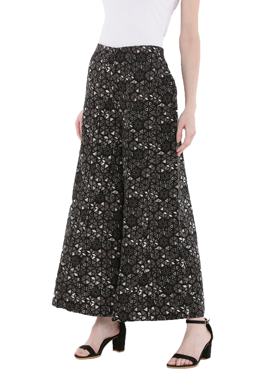 De Moza Ladies Printed Woven Palazzo Black - De Moza (1668720754751)