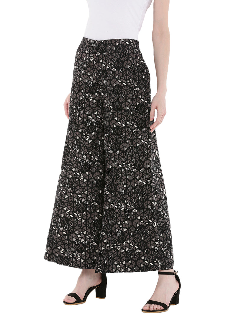 De Moza Ladies Printed Woven Palazzo Black - De Moza (1668720754751)