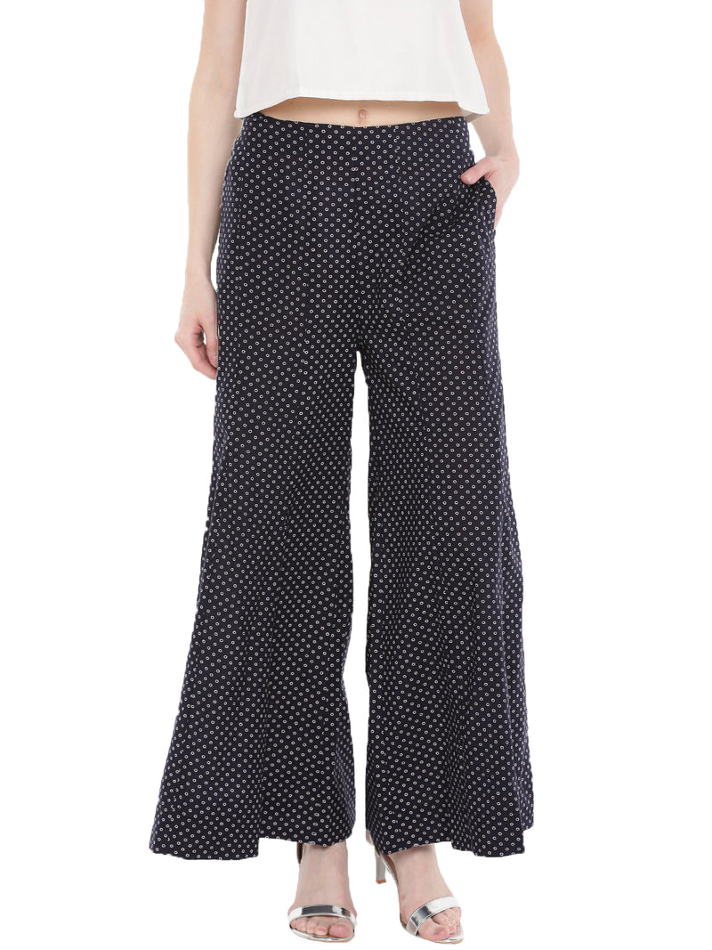 De Moza Ladies Printed Large Palazzo Dark Navy Blue - De Moza (1668821712959)