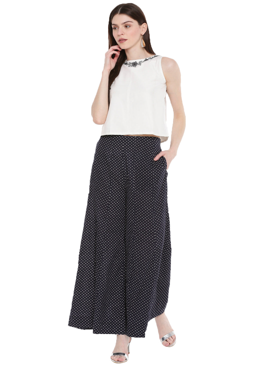 De Moza Ladies Printed Large Palazzo Dark Navy Blue - De Moza (1668821712959)