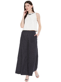 De Moza Ladies Printed Large Palazzo Dark Navy Blue - De Moza (1668821712959)