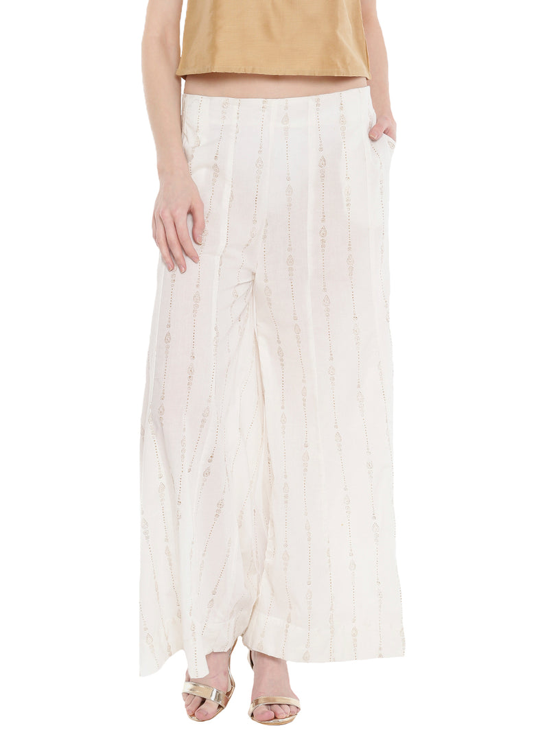 De Moza-Ladies Printed Large Palazzo Offwhite - De Moza (1668826726463)