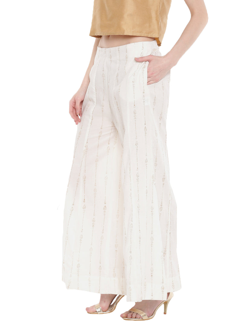 De Moza-Ladies Printed Large Palazzo Offwhite - De Moza (1668826726463)
