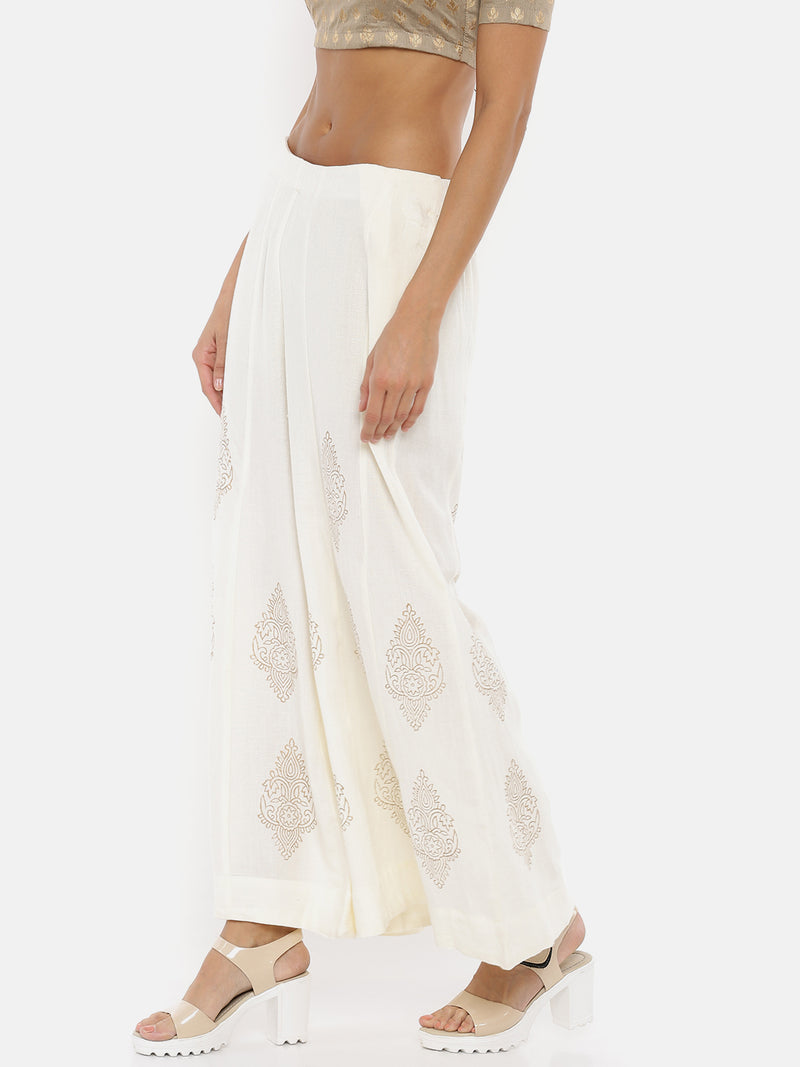 De Moza Ladies Printed Offwhite Palazzo - De Moza (1737543712831)