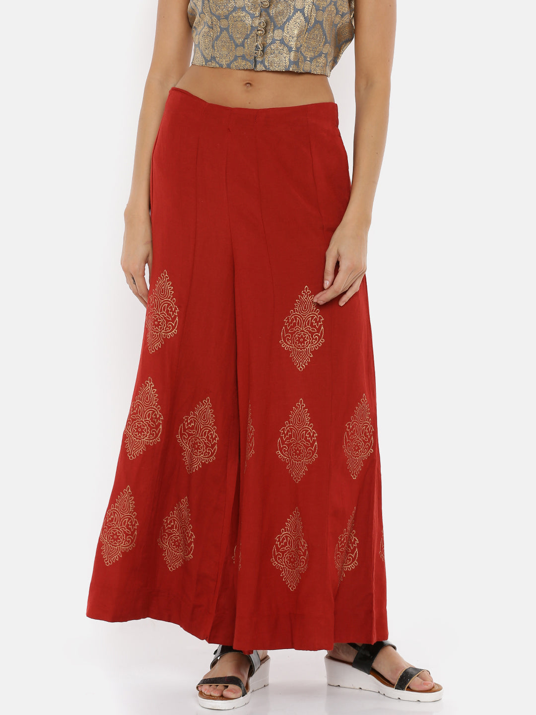 De Moza Ladies Printed Red Palazzo - De Moza (1737555607615)