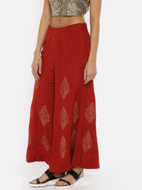 De Moza Ladies Printed Red Palazzo - De Moza (1737555607615)