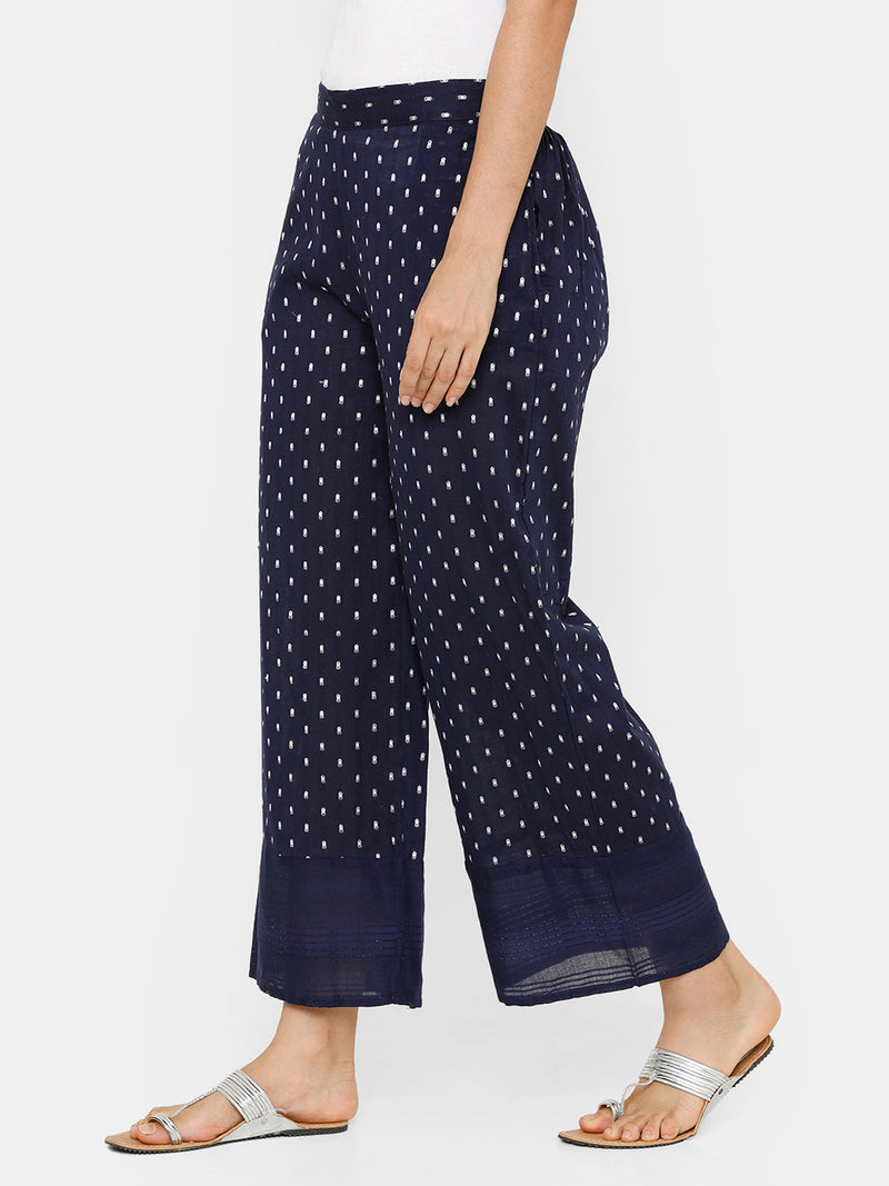 De Moza women's Printed Palazzo Woven Bottom Cotton Dark Navy Blue - De Moza (4704708722751)