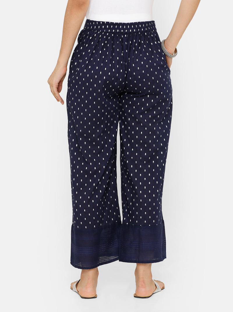 De Moza women's Printed Palazzo Woven Bottom Cotton Dark Navy Blue - De Moza (4704708722751)