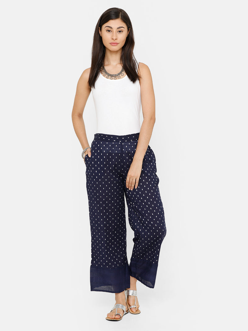 De Moza women's Printed Palazzo Woven Bottom Cotton Dark Navy Blue - De Moza (4704708722751)