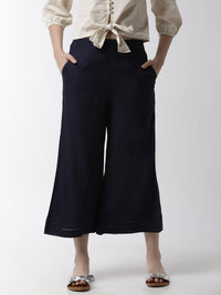 De Moza Women's Crop Palazzo Woven Bottom  Rayon Dark Navy Blue - De Moza (4499734069311)