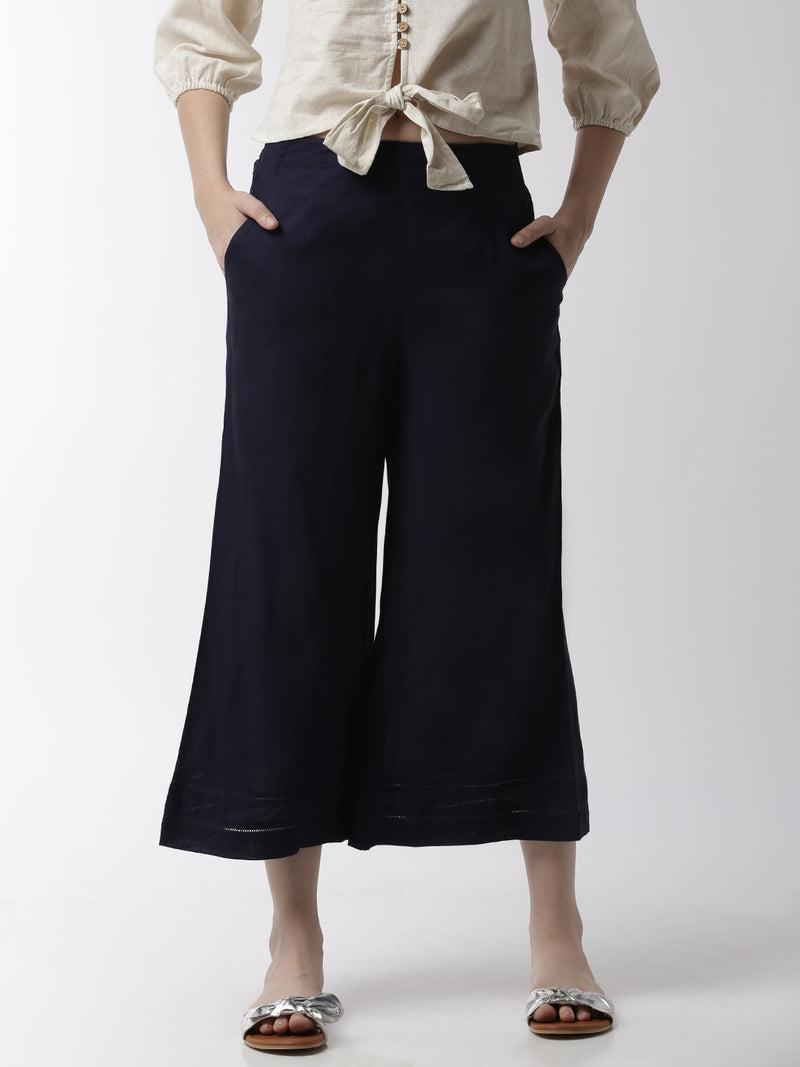 De Moza Women's Crop Palazzo Woven Bottom  Rayon Dark Navy Blue - De Moza (4499734069311)