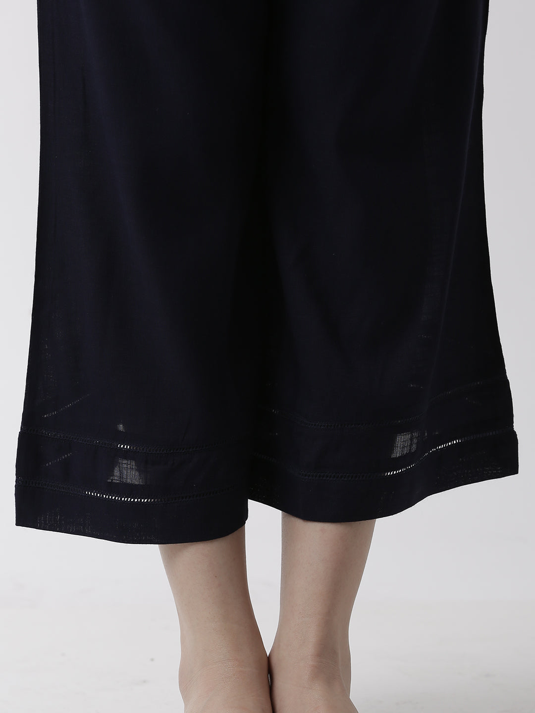 De Moza Women's Crop Palazzo Woven Bottom  Rayon Dark Navy Blue - De Moza (4499734069311)
