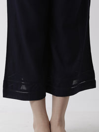 De Moza Women's Crop Palazzo Woven Bottom  Rayon Dark Navy Blue - De Moza (4499734069311)