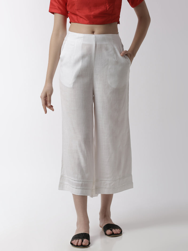 De Moza Women's Crop Palazzo Woven Bottom  Rayon White - De Moza (4499734036543)