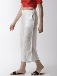 De Moza Women's Crop Palazzo Woven Bottom  Rayon White - De Moza (4499734036543)