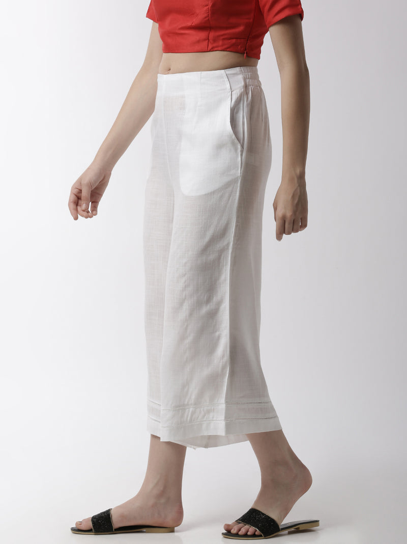 De Moza Women's Crop Palazzo Woven Bottom  Rayon White - De Moza (4499734036543)