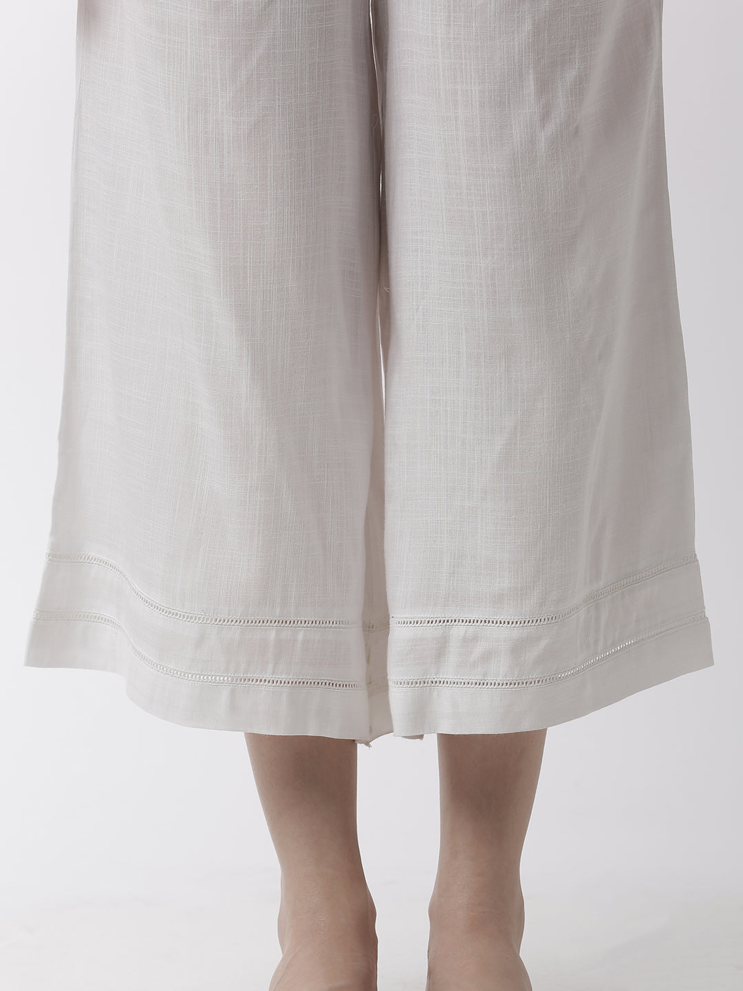De Moza Women's Crop Palazzo Woven Bottom  Rayon White - De Moza (4499734036543)