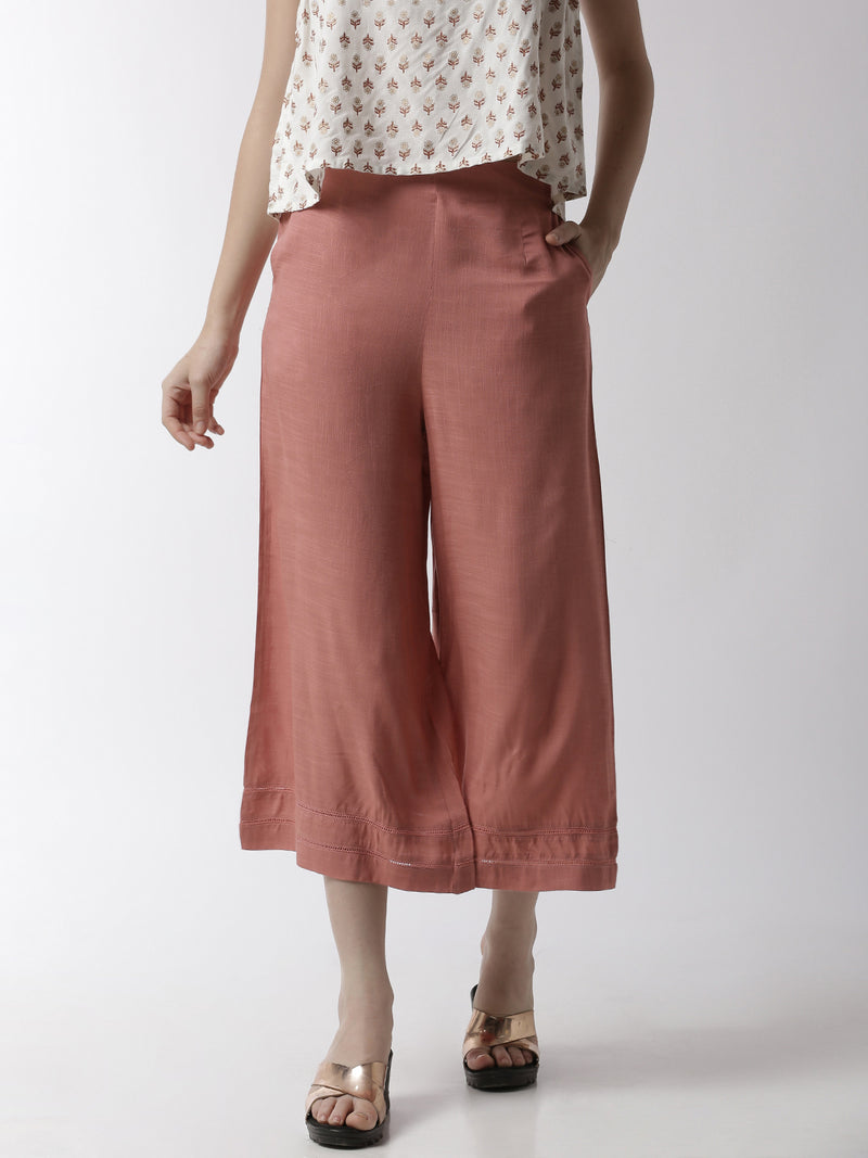 De Moza Women's Crop Palazzo Woven Bottom  Rayon Coral - De Moza (4499734003775)
