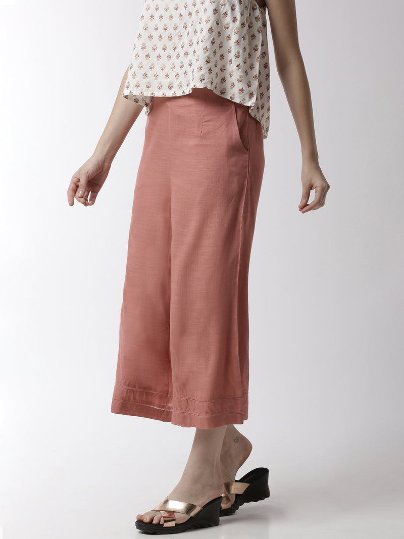 De Moza Women's Crop Palazzo Woven Bottom  Rayon Coral - De Moza (4499734003775)