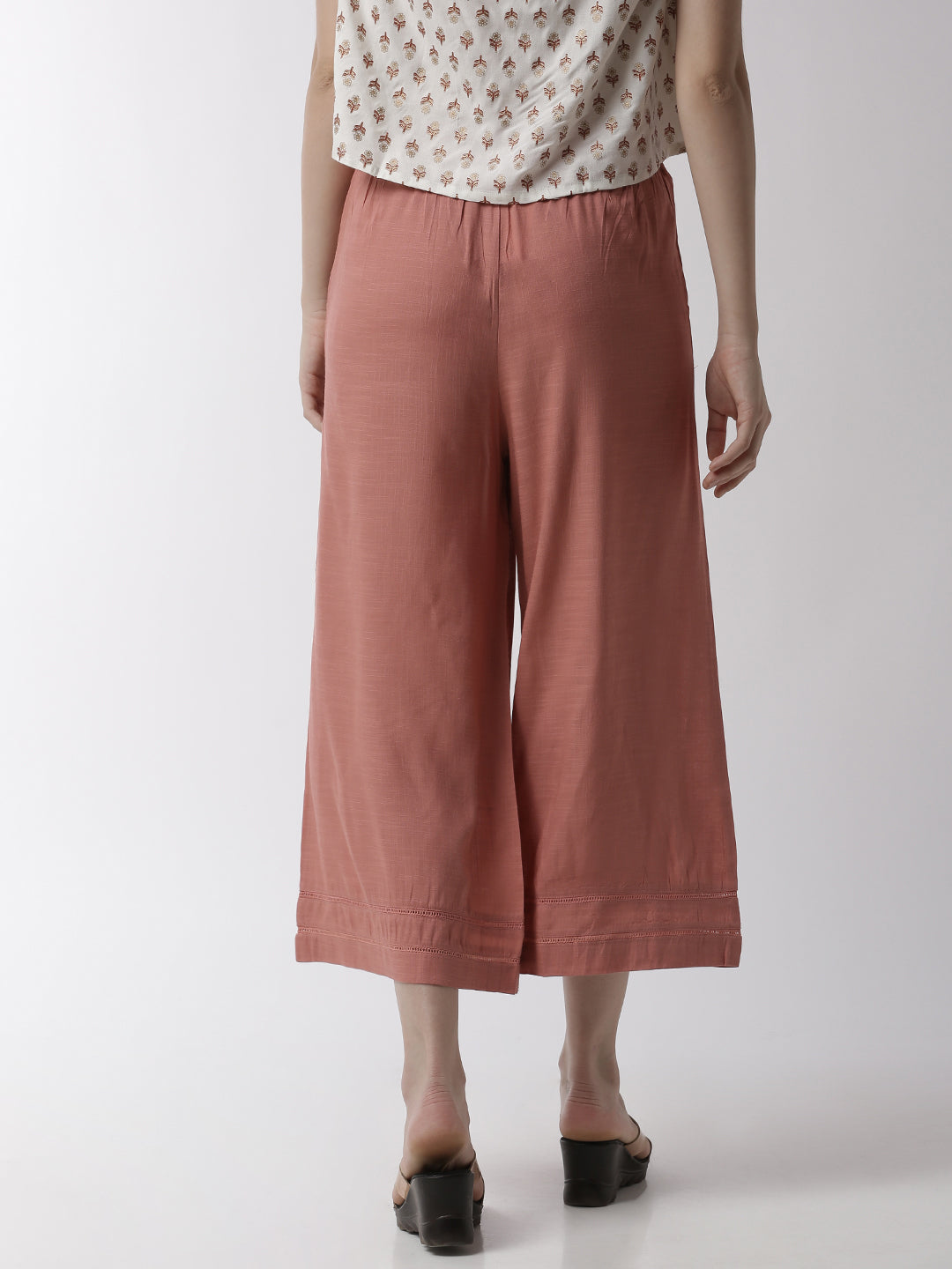 De Moza Women's Crop Palazzo Woven Bottom  Rayon Coral - De Moza (4499734003775)