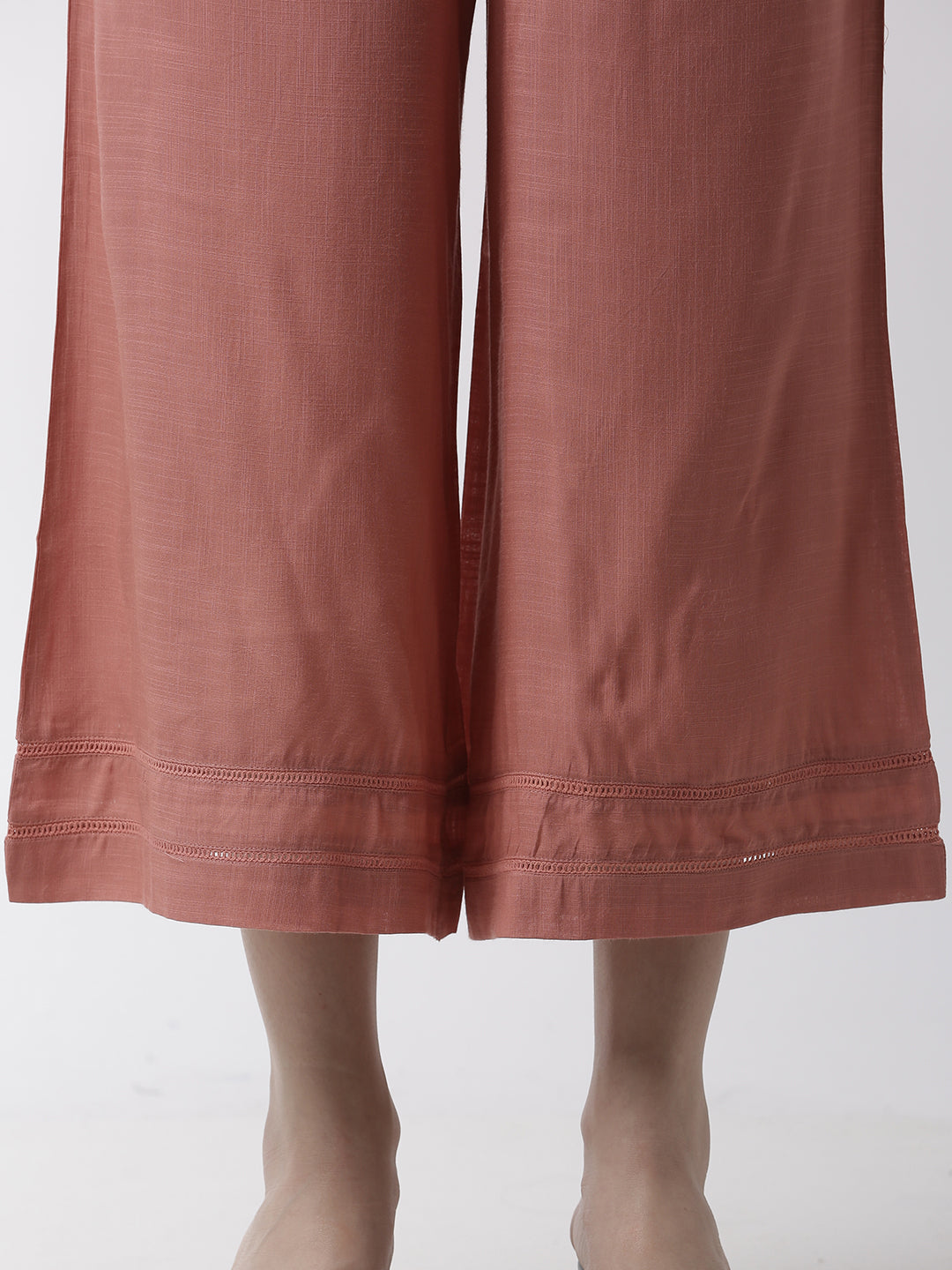 De Moza Women's Crop Palazzo Woven Bottom  Rayon Coral - De Moza (4499734003775)