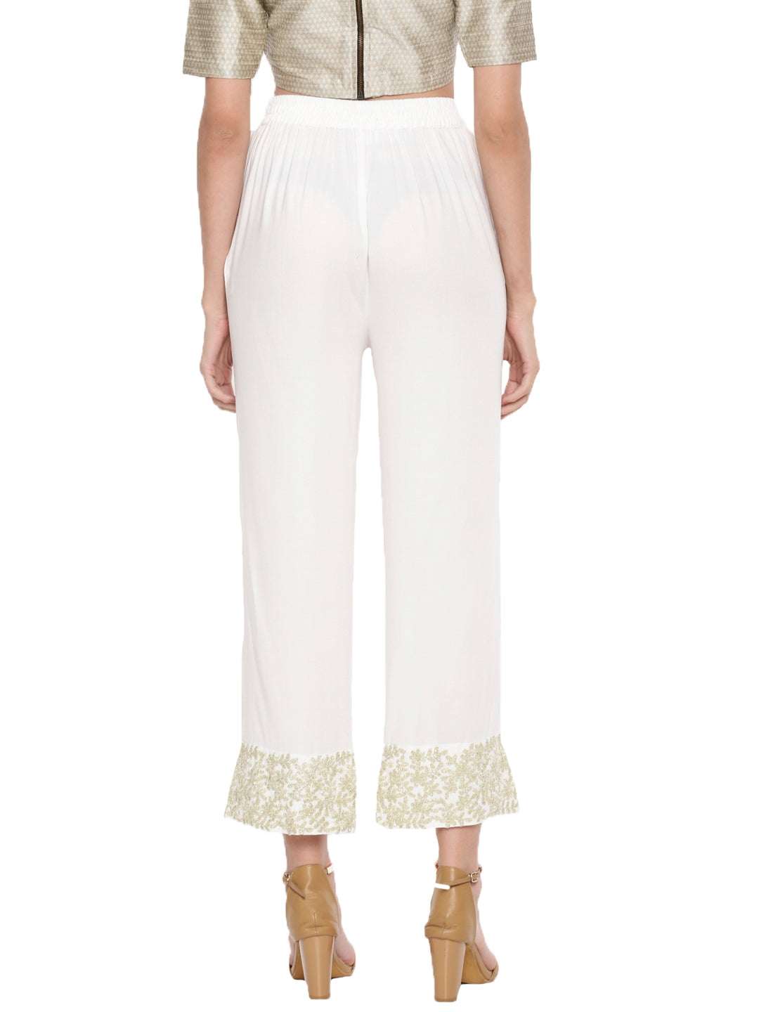 De Moza Ladies White Embroidered Palazzo - De Moza (1597259939903)